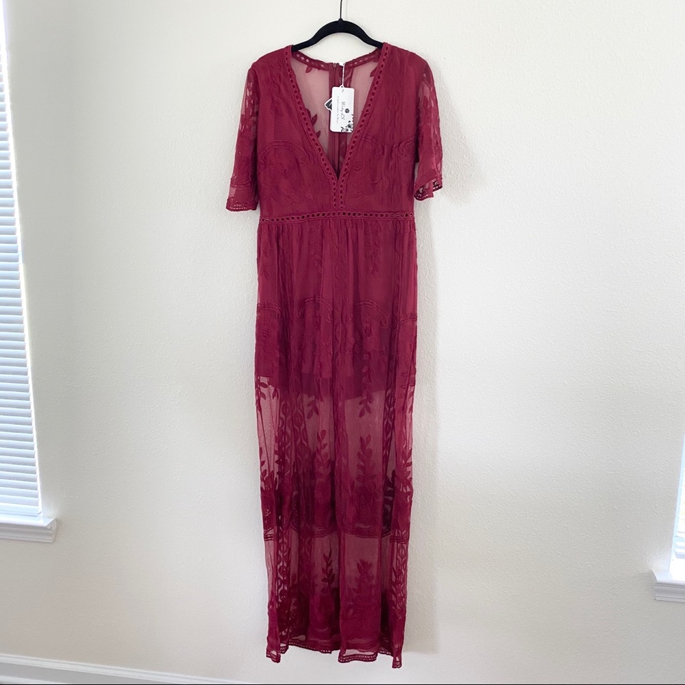Boho Chic Red lace Maxi Dress